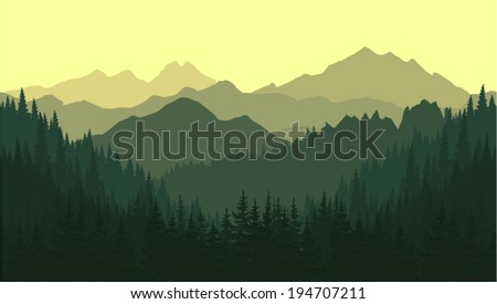 Vector seamless background. Green Mountain landscape in the summer.