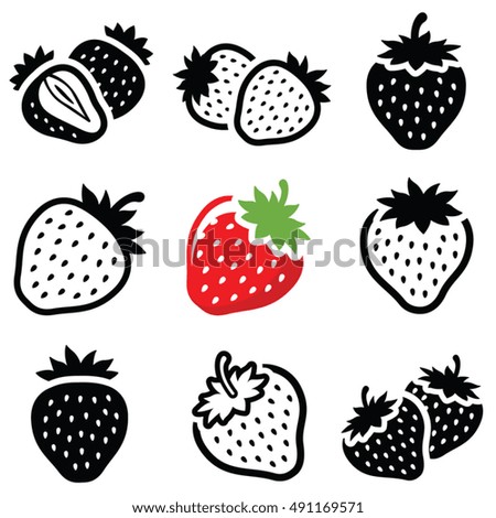 Strawberry icon collection - vector outline and silhouette