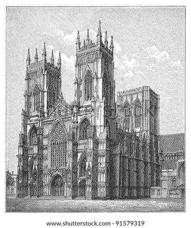 Cathedral york minster england vintage illustration from meyers konversations lexikon 1897 Cathedral york minster england vintage illustration from meyers konversations lexikon 1897