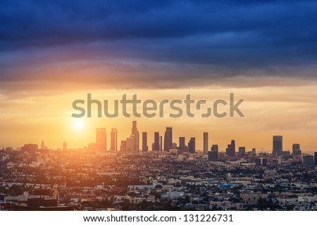 Sunrise over Los Angeles city skyline