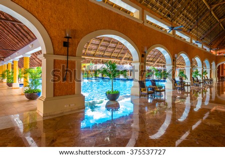 lobby of the luxury caribbean tropical hotel resort reception area interior design