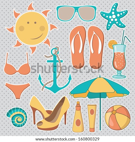 Vector Illustration Items Related Beach Activities Stock Vector ...