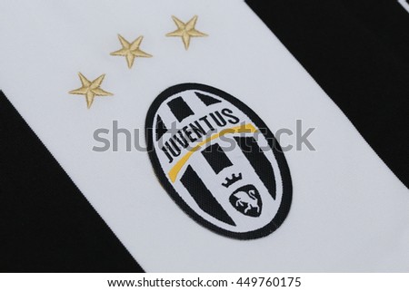 BANGKOK, THAILAND - JULY 10, 2016: The Logo of Juventus on Football Jersey on July 10,2016 in Bangkok Thailand.