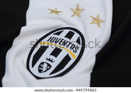 BANGKOK, THAILAND - JULY 10, 2016: The Logo of Juventus on Football Jersey on July 10,2016 in Bangkok Thailand.