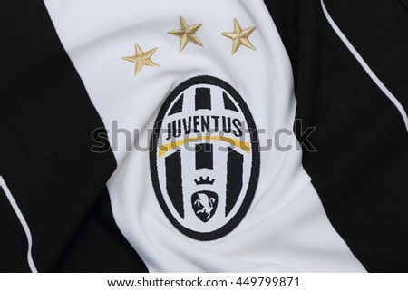 BANGKOK, THAILAND - JULY 10, 2016: The Logo of Juventus on Football Jersey on July 10,2016 in Bangkok Thailand.