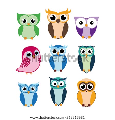 Set Six Cartoon Owls Various Emotions Stock Vector 82204843 - Shutterstock