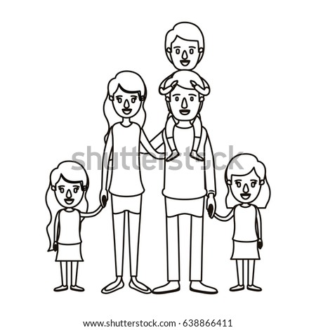 Sketch Cartoon Happy Family Standing Together Stock Vector 363617972 ...