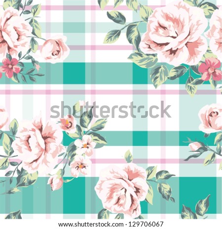 Seamless Wallpaper Vintage Flower Rose Check 스톡 벡터 129706067 - Shutterstock