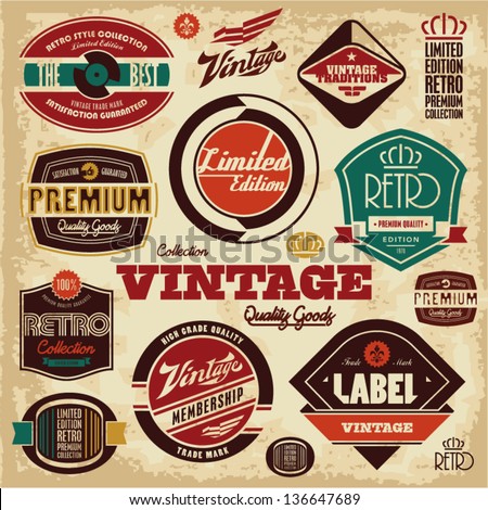 Retro Labels Vintage Labels Collection Premium Stock Vector 129734351 ...