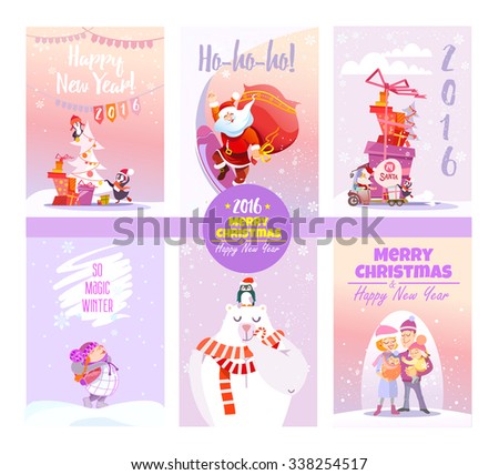 big collection cute christmas card templates winter stock vector