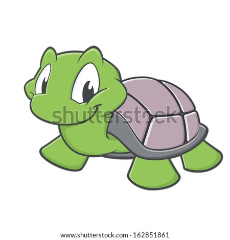 Vector illustration of a cutely smiling cartoon turtle - stock vector