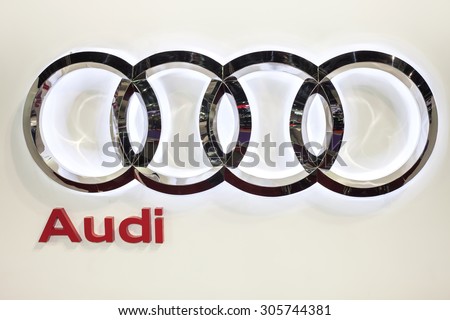 BANGKOK - AUGUST 1 :Audi logo on display at Big Motor Sale 2015 on Aug 1,2015 in BITEC ,Bangkok, Thailand.