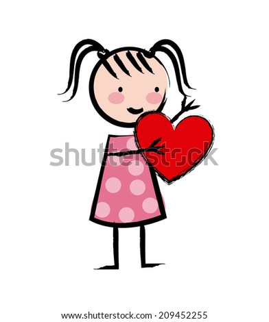 Cute Little Girl Holding Red Heart Stock Illustration 70471984 ...