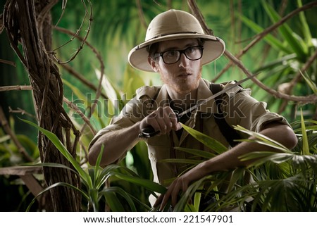 Attractive Confident Businessman Machete Walking Jungle Stock Photo ...