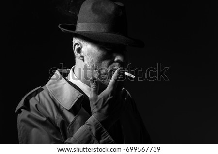 1950s Style Agent Smoking Cigarette Night Stock Photo 323354969 ...