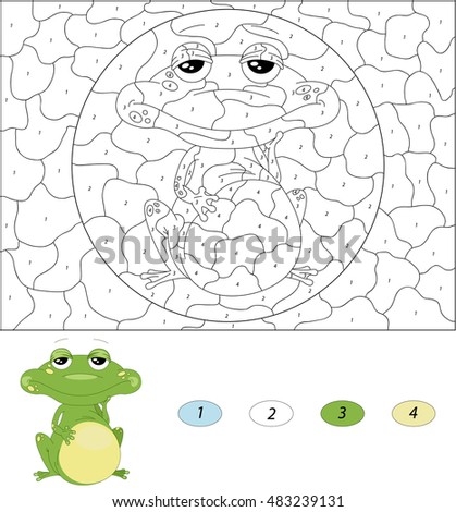 cartoon green frog color by number educational game for kids illustration for schoolchild and