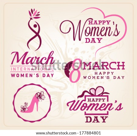 Happy Women's Day Badges and Labels. Vector Illustrations