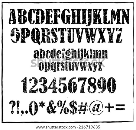 Old Maroon Retro Rubber Stamp Style Alphabet With Numbers And Signs Vector Old Maroon Retro Rubber Stamp Style Alphabet With Numbers And Signs Vector