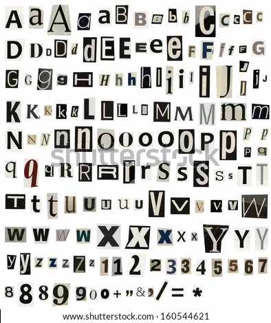 vector alphabet letters made of newspaper, magazine with numbers and ...