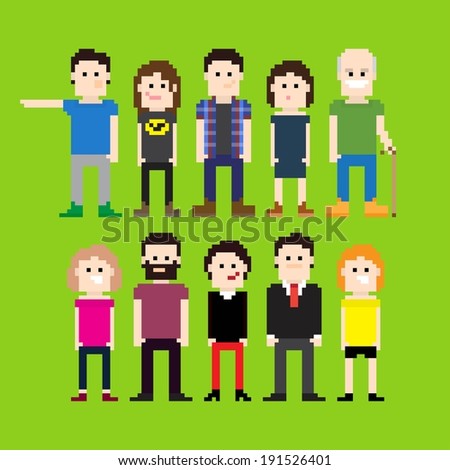 Set Different Pixel People Vector Illustration Stock Vector 135825944 ...