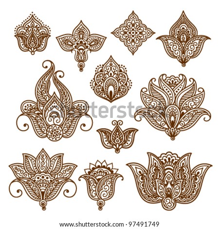 Ornamental Flowers Vector Set Abstract Floral Stock Vector 97491749 ...