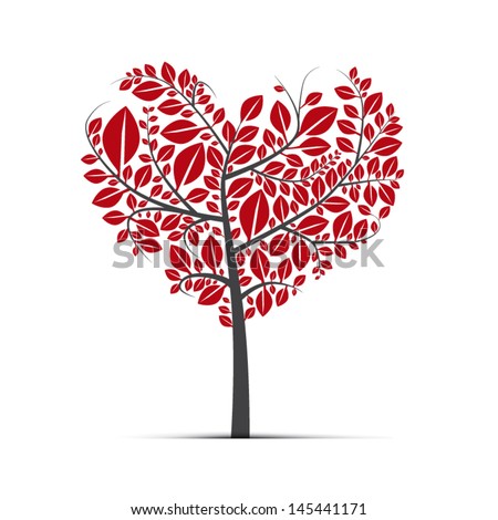Abstract vector heart-shaped tree on white background