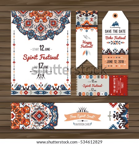 Collection of banners, flyers or invitations with geometric elements. Flyer design in bohemian style