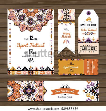 Collection of banners, flyers or invitations with geometric elements. Flyer design in bohemian style
