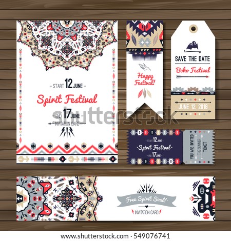 Collection of banners, flyers or invitations with geometric elements. Flyer design in bohemian style