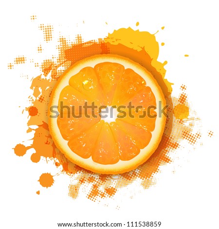 Orange With Orange Blob, Isolated On White Background, Vector Illustration