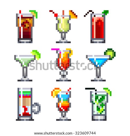pixel vector cocktails icons games detailed cocktail shutterstock