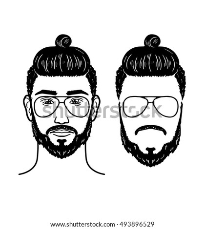 Vector Template Barbershop Beard Glasses Face Stock Vector 