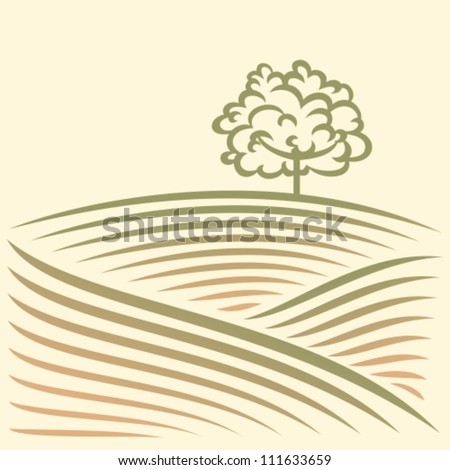 Rural landscape with fields and tree