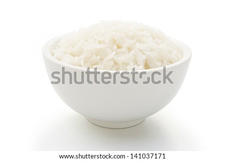bowl full of rice on white with clipping path