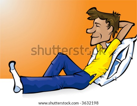 Relaxed men on bed - stock vector