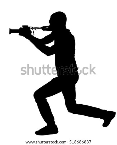 photographer paparazzi shooting on the event vector silhouette illustration isolated on white background