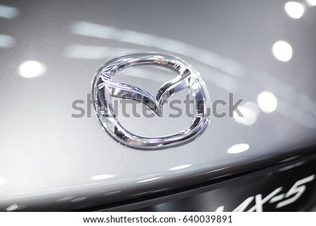 BELGRADE, SERBIA - MARCH 28, 2017: Detail of the Mazda car. Mazda was founded in 1920 in Hiroshima by Jujiro Matsuda