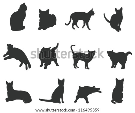 Cute Black Cats Collection Vector Silhouette Imagem Vetorial De Banco