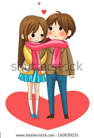 Pencil Sketch Cute Cartoon Teen Love Stock Vector 128940794 - Shutterstock