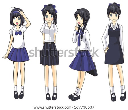 stock vector cute asian thai high and convert schoolgirl student in official uniform icon collection set 169730537