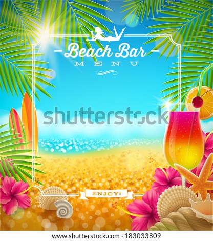 Tropical summer vacation - Beach bar menu vector design