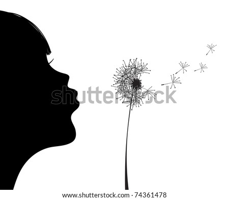 Vector Illustration Silhouette Girl Blowing Dandelion Stock Vector ...