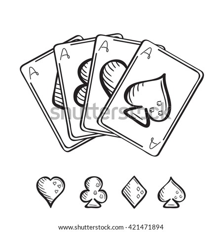 Set Sketch Playing Cards Hand Drawn Stock Vector 421471894 - Shutterstock