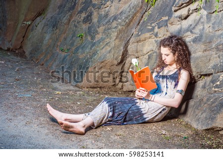 American Teenager Girl Curly Long Hair Stock Photo (Royalty Free - 450x320 - jpeg Barefoot Girl Reading A Book