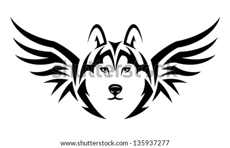 flying husky dog tribal tattoo illustration stock vector flying husky dog tribal tattoo illustration stock vector