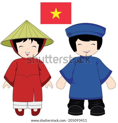 Vietnam traditional costume on white background