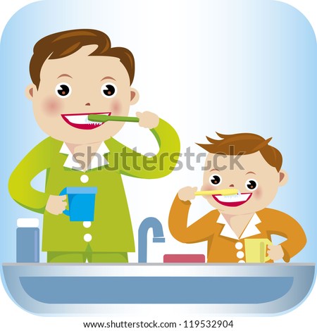 Vector Illustration Boy Father Brushing His Stock Vector 119532904 ...