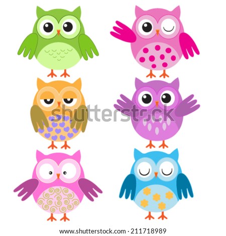 Set Cute Colorful Owls Stock Vector 136636952 - Shutterstock