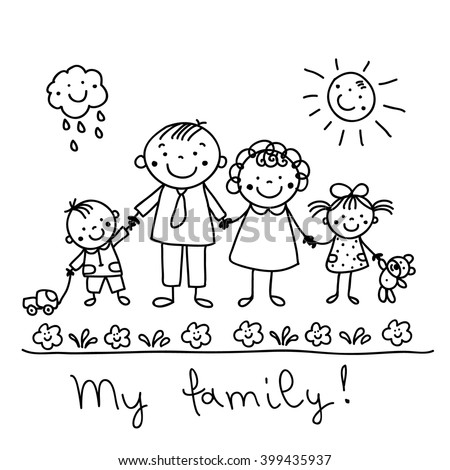 Graphic Drawing Happy Family Stock Vector 399435937 - Shutterstock