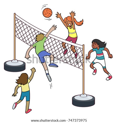Kids Playing Volleyball Stock Vector 89624224 - Shutterstock
